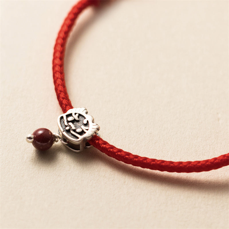 Bracelet dragon en argent sterling 925 avec cordon rouge porte-bonheur