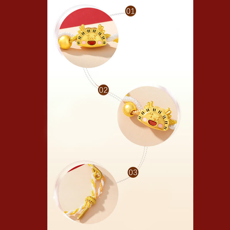 Bracelet tressé en argent sterling 925 avec dragon et boulettes de riz