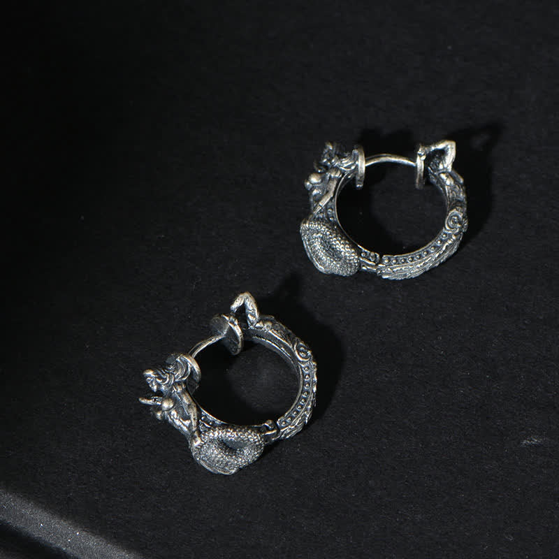 Boucles d'oreilles créoles dragon en argent sterling 925 pour la protection et la force