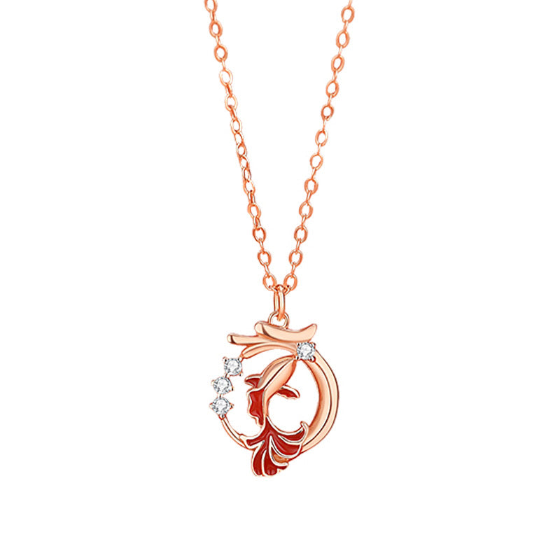 Ensemble collier et bracelet porte-bonheur en argent sterling 925 avec motif dragon et poisson koï