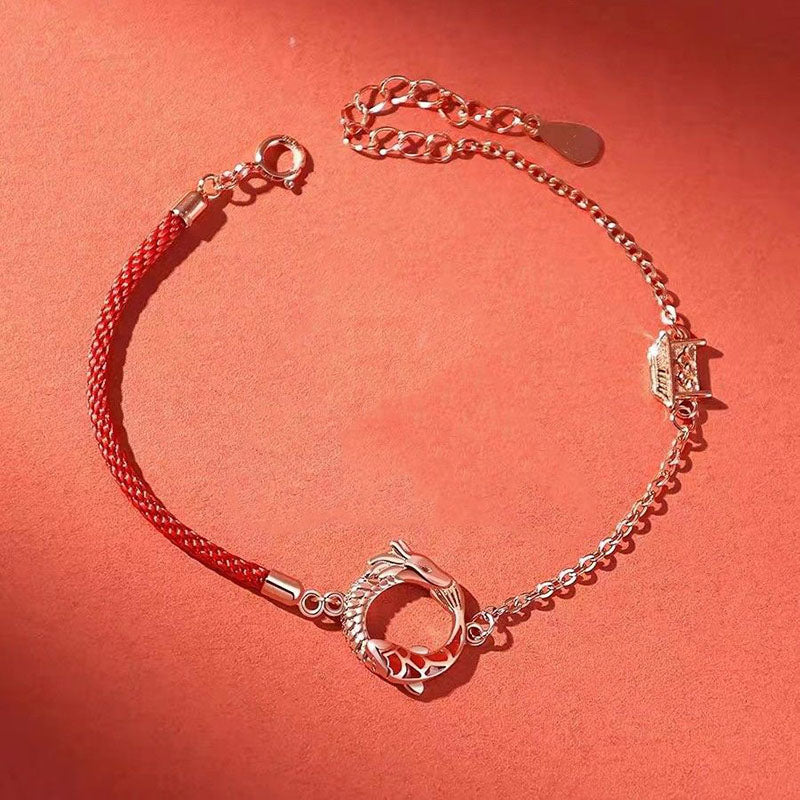 Bracelet de protection porte-bonheur en argent sterling 925 avec motif dragon et poisson koï