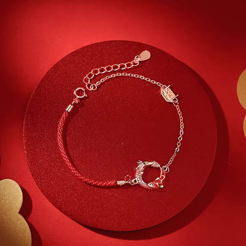 Bracelet de protection porte-bonheur en argent sterling 925 avec motif dragon et poisson koï