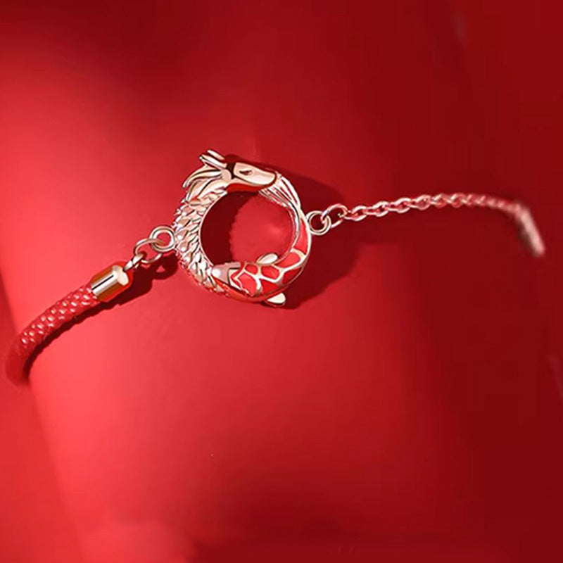 Bracelet de protection porte-bonheur en argent sterling 925 avec motif dragon et poisson koï