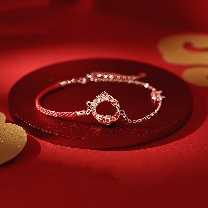 Bracelet de protection porte-bonheur en argent sterling 925 avec motif dragon et poisson koï