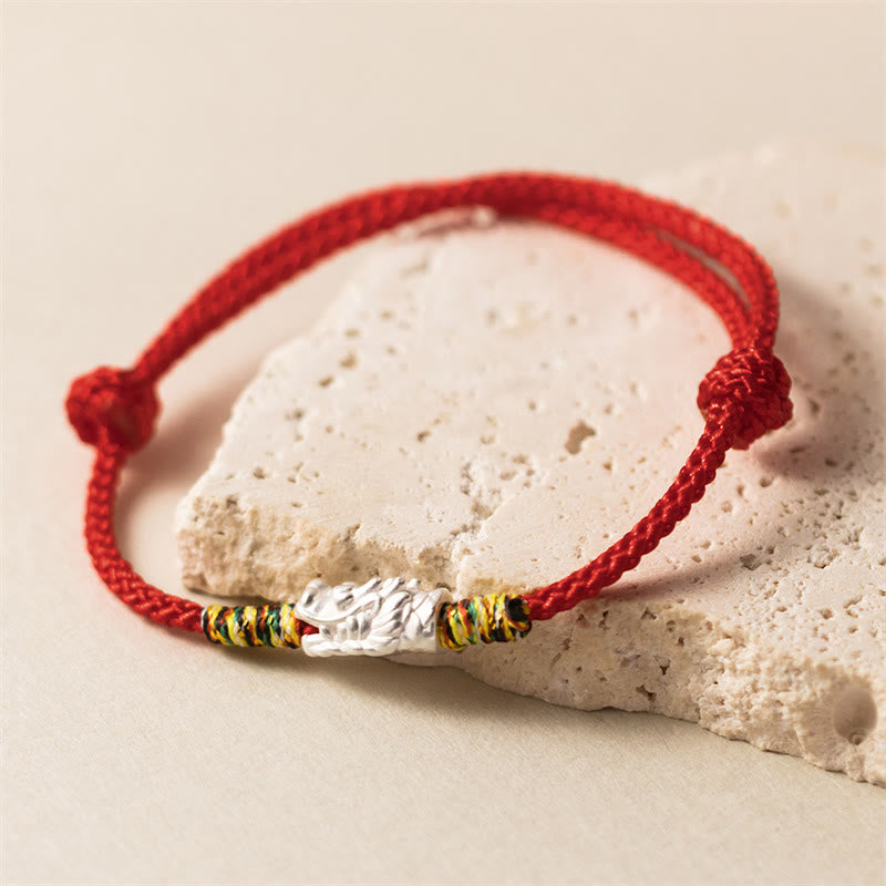 Bracelet dragon porte-bonheur en argent sterling 925 avec corde rouge