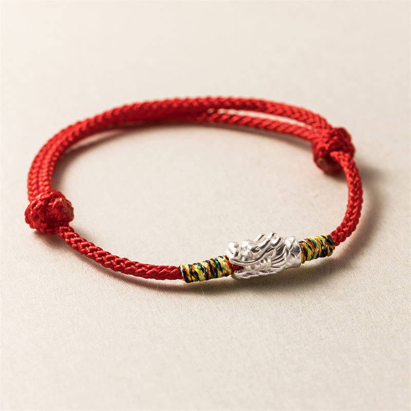 Bracelet dragon porte-bonheur en argent sterling 925 avec corde rouge