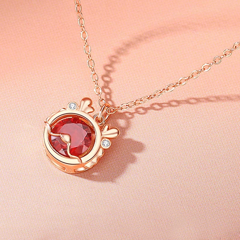 Collier dragon en argent sterling 925 avec zircon rouge pour la chance