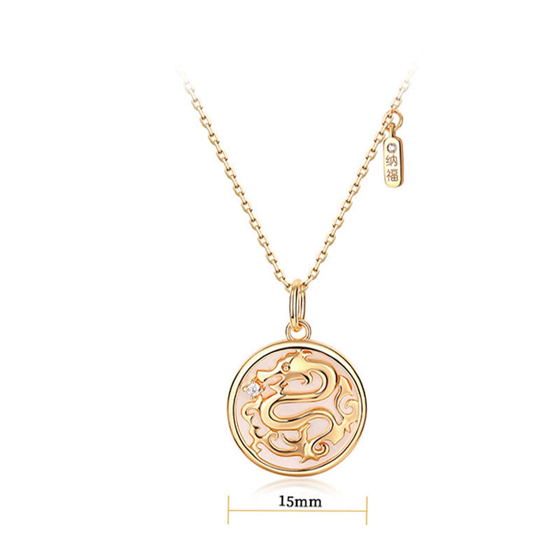 Collier dragon en argent sterling 925 avec Tridacna et Fu Char