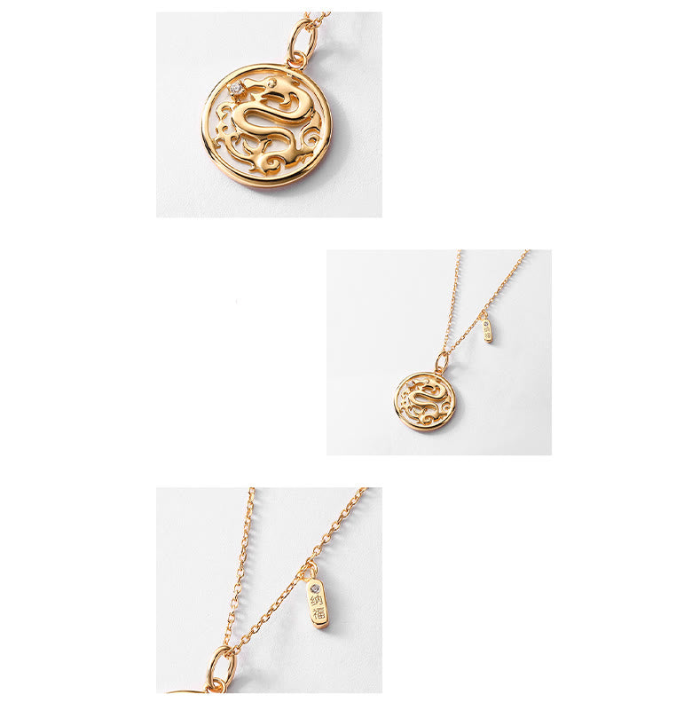Collier dragon en argent sterling 925 avec Tridacna et Fu Char