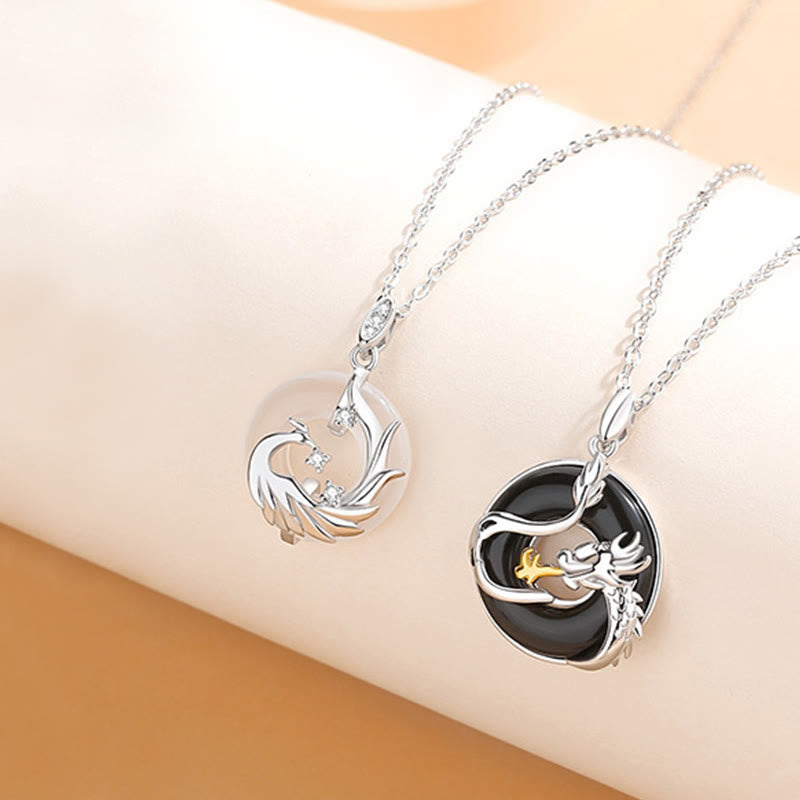 Pendentif dragon en argent sterling 925 avec onyx noir et calcédoine pour la protection et l'harmonie
