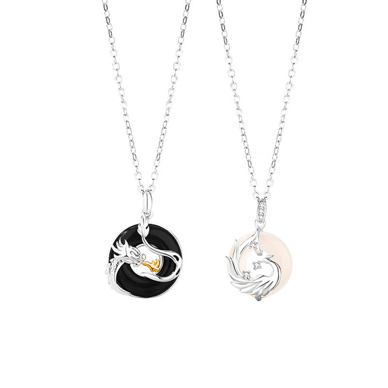 Pendentif dragon en argent sterling 925 avec onyx noir et calcédoine pour la protection et l'harmonie