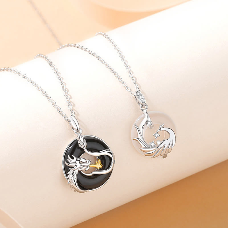 Pendentif dragon en argent sterling 925 avec onyx noir et calcédoine pour la protection et l'harmonie