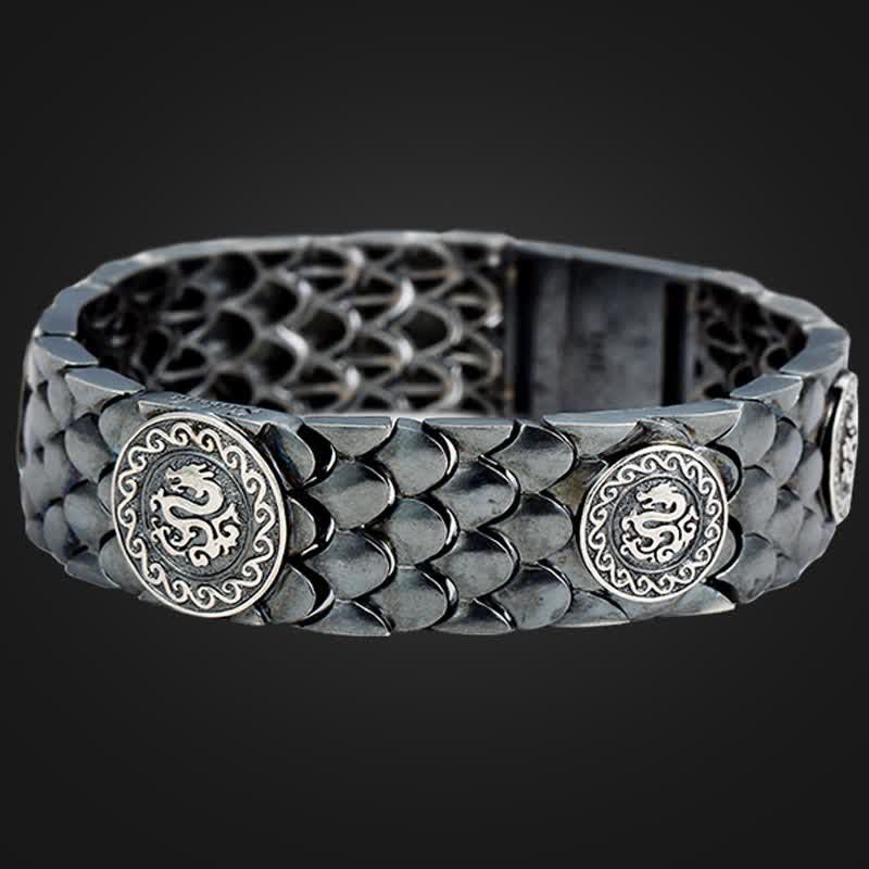 Bracelet porte-bonheur en argent sterling 925 avec écailles de dragon
