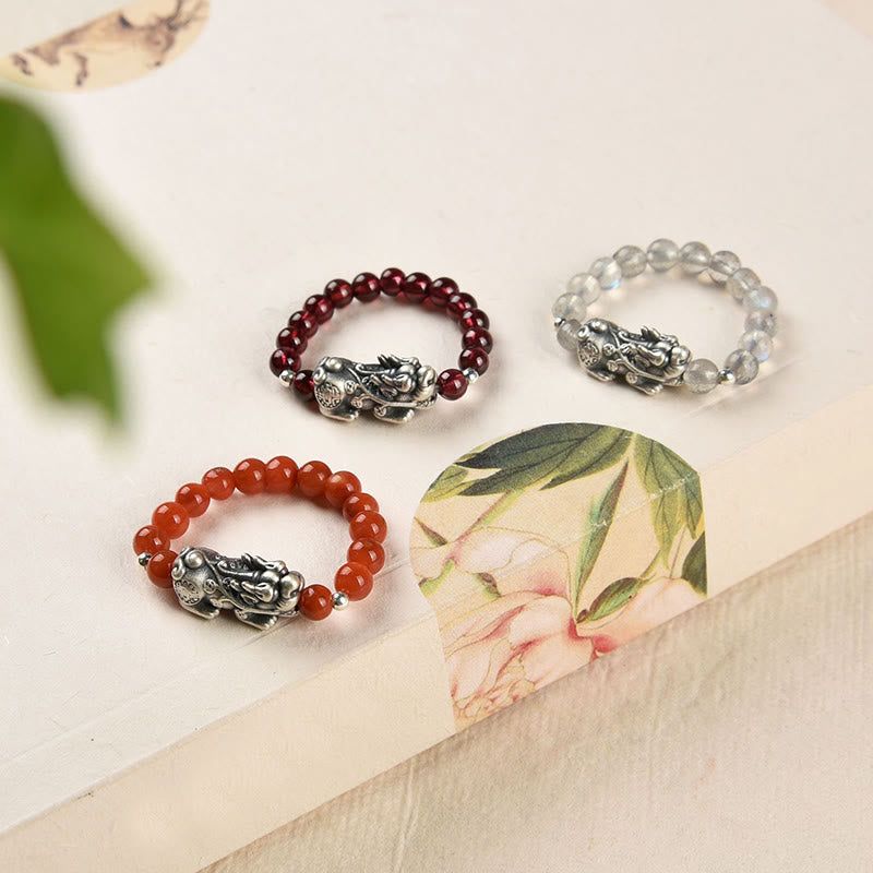 Bague PiXiu en argent sterling 925 avec grenat pour la protection