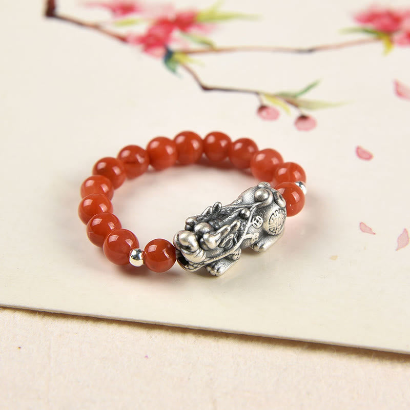 Bague PiXiu en argent sterling 925 avec grenat pour la protection