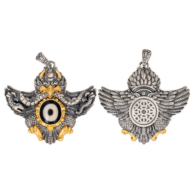 Collier de protection spirituelle en argent sterling 925 avec perles Garuda Dzi