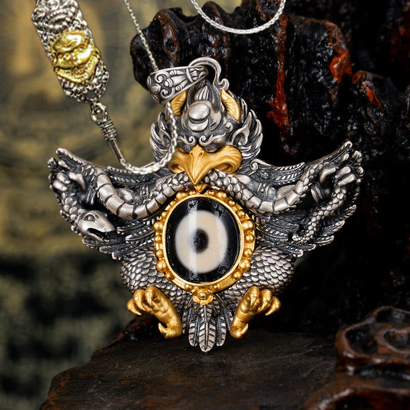 Collier de protection spirituelle en argent sterling 925 avec perles Garuda Dzi