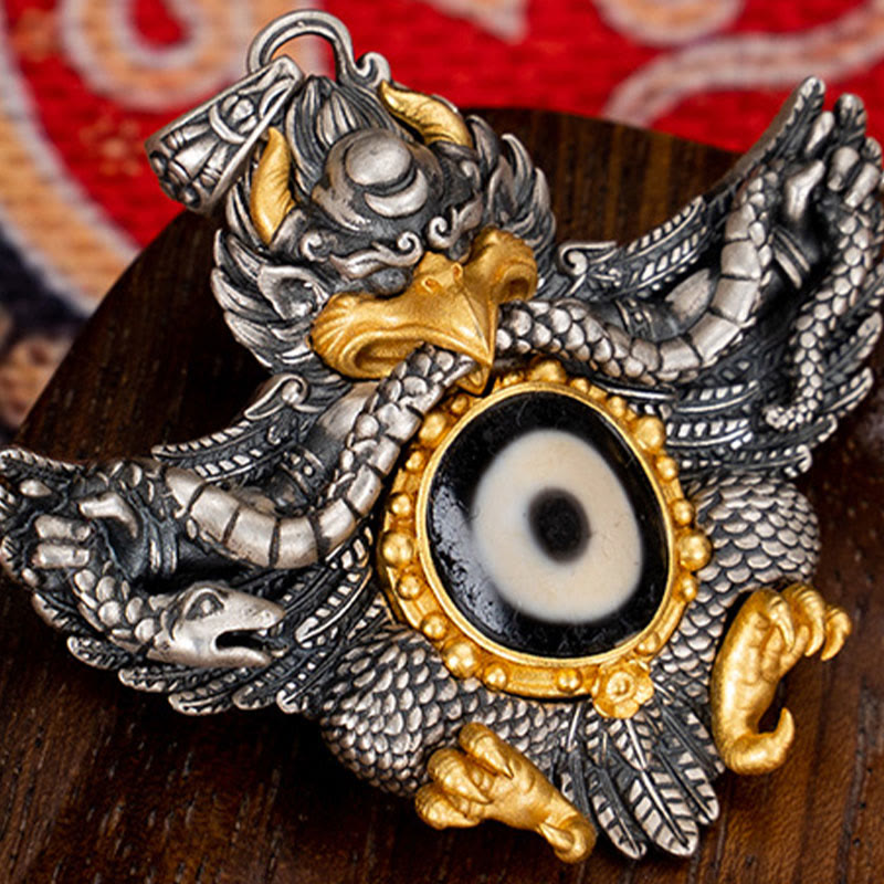 Collier de protection spirituelle en argent sterling 925 avec perles Garuda Dzi