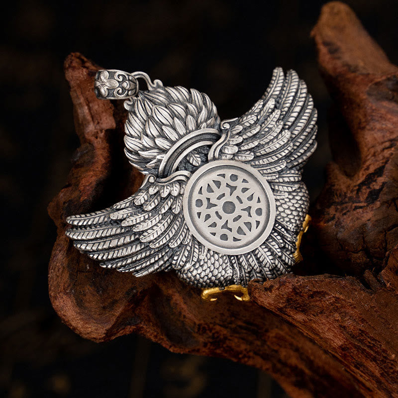 Collier de protection spirituelle en argent sterling 925 avec perles Garuda Dzi