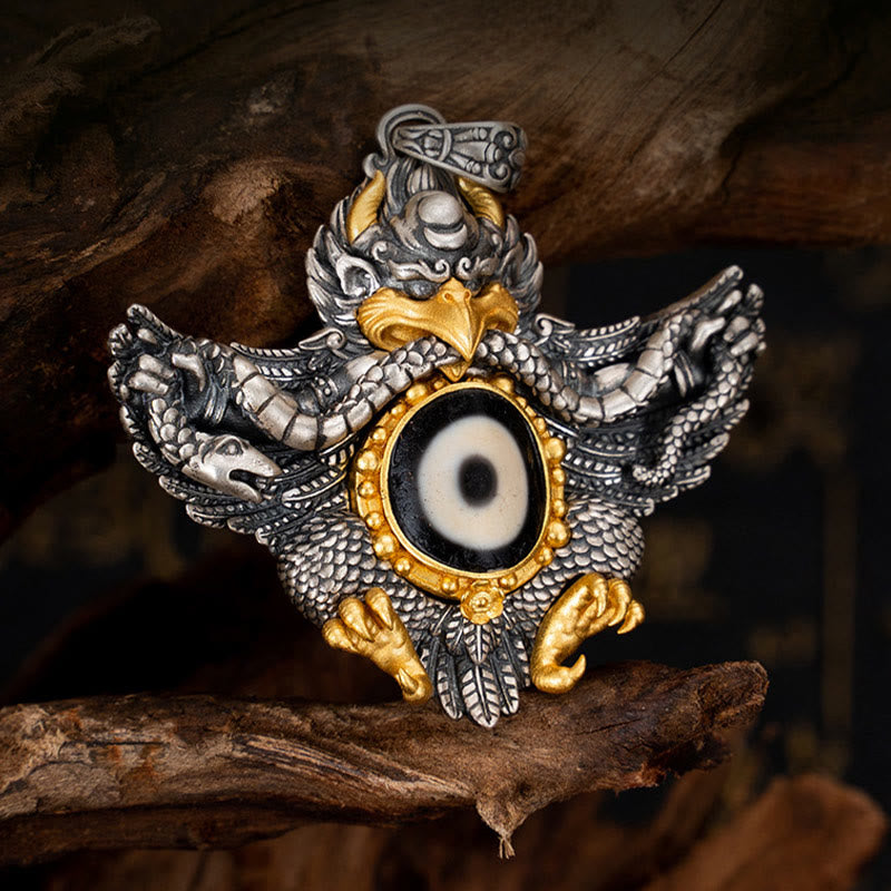 Collier de protection spirituelle en argent sterling 925 avec perles Garuda Dzi