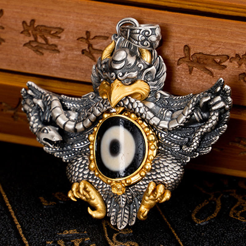 Collier de protection spirituelle en argent sterling 925 avec perles Garuda Dzi