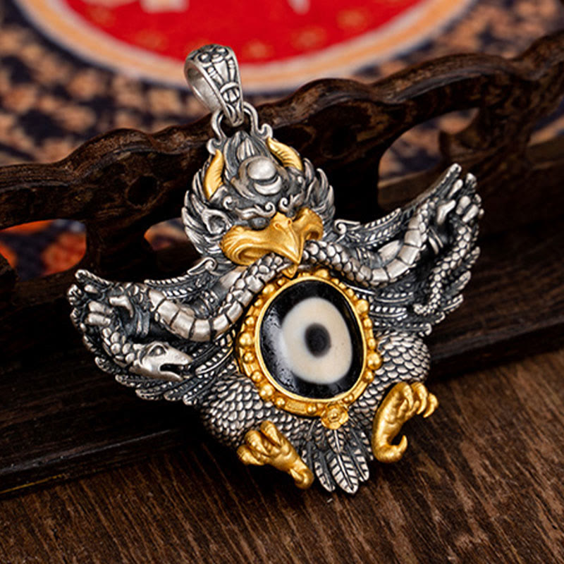 Collier de protection spirituelle en argent sterling 925 avec perles Garuda Dzi