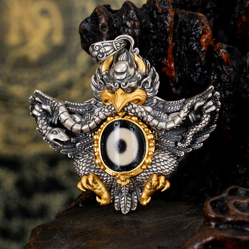 Collier de protection spirituelle en argent sterling 925 avec perles Garuda Dzi