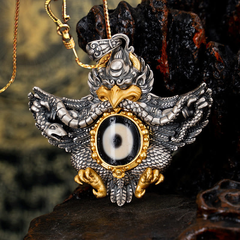 Collier de protection spirituelle en argent sterling 925 avec perles Garuda Dzi