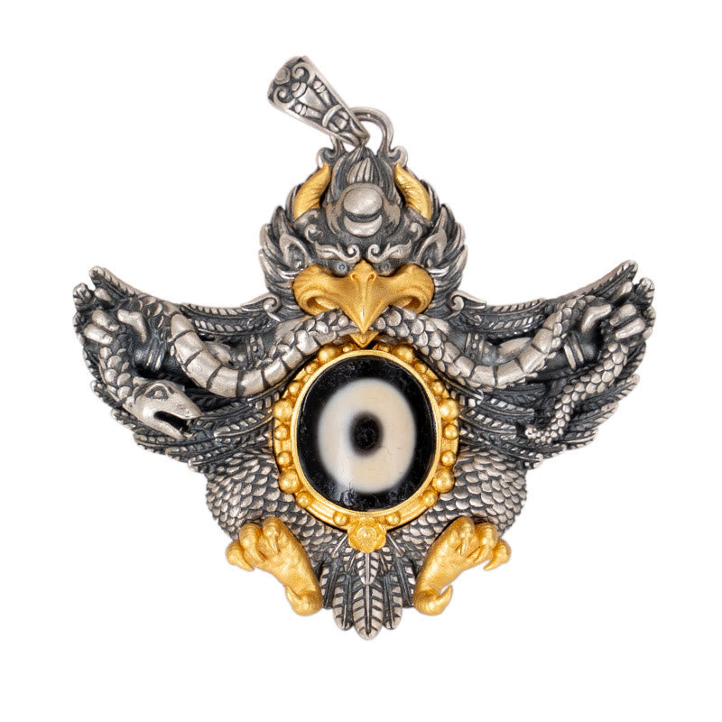 Collier de protection spirituelle en argent sterling 925 avec perles Garuda Dzi