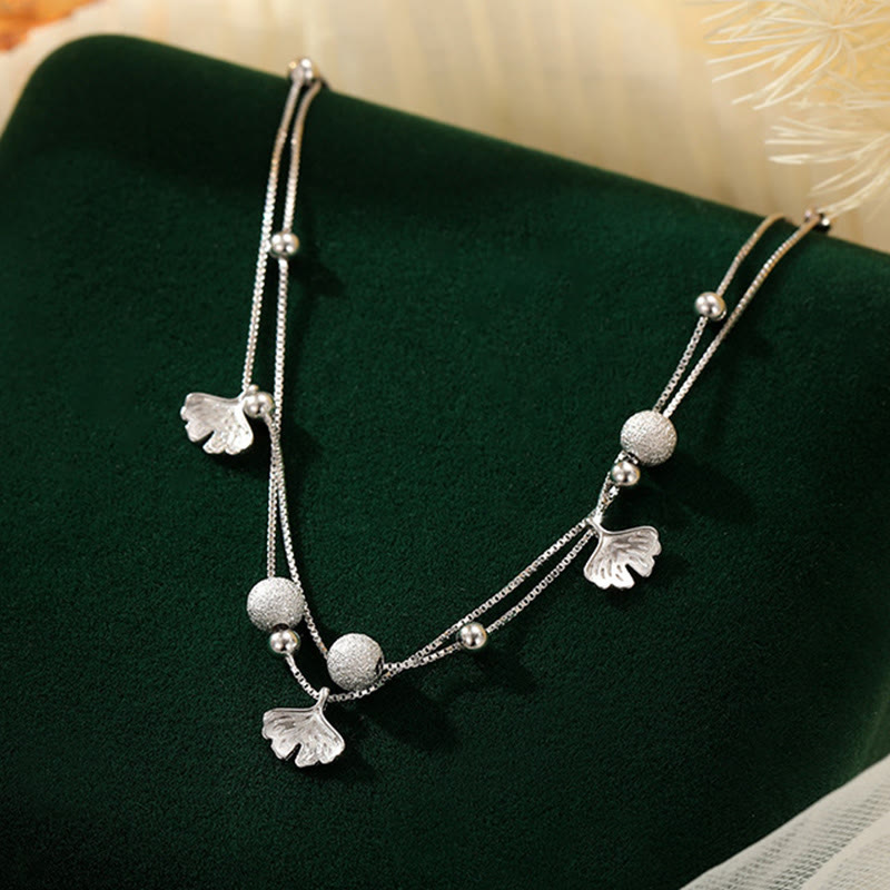 Bracelet de cheville de protection en argent sterling 925 avec motif ginkgo