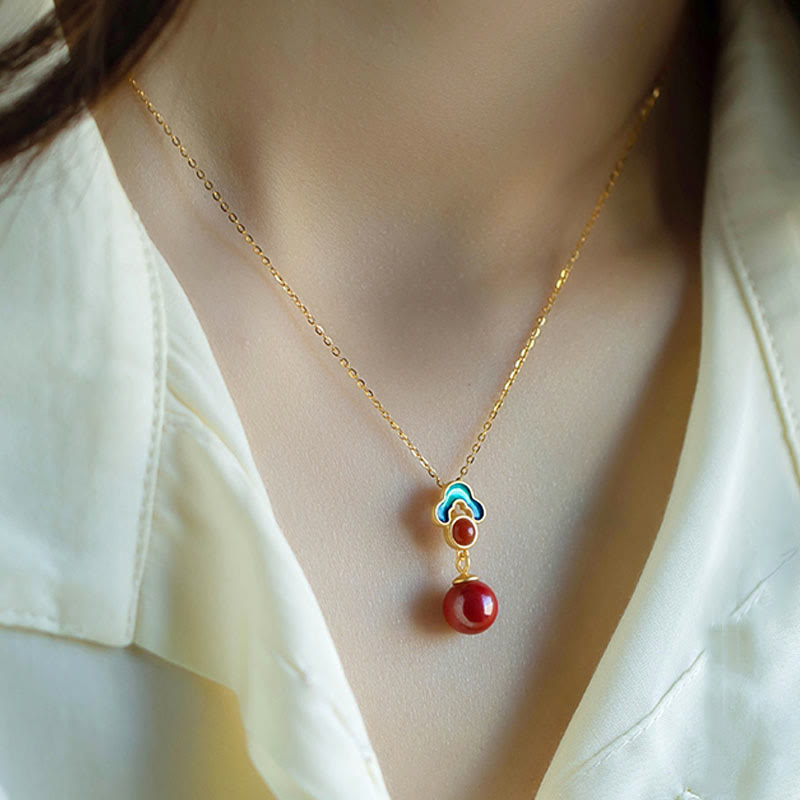 Ensemble collier, bague et boucles d'oreilles en argent sterling 925, or, cinabre et agate rouge