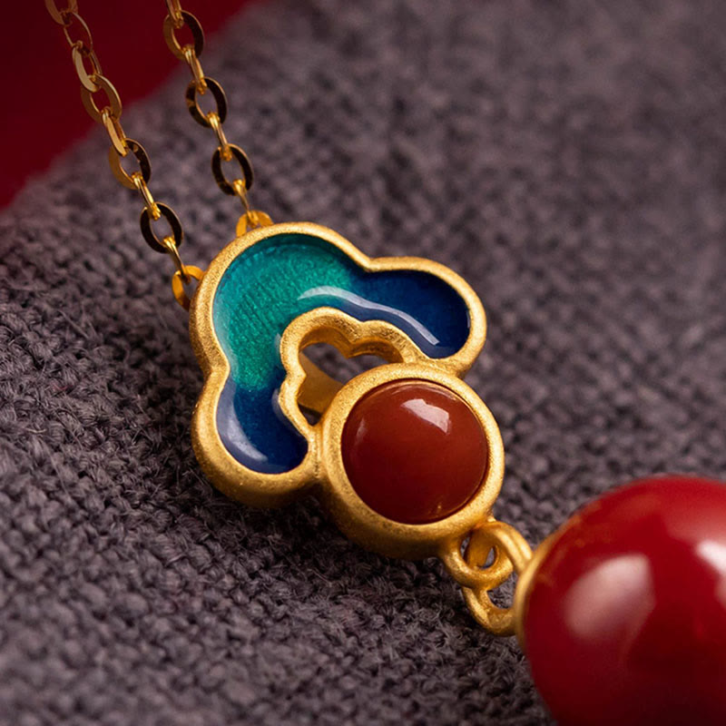 Ensemble collier, bague et boucles d'oreilles en argent sterling 925, or, cinabre et agate rouge