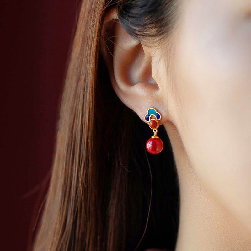 Ensemble collier, bague et boucles d'oreilles en argent sterling 925, or, cinabre et agate rouge