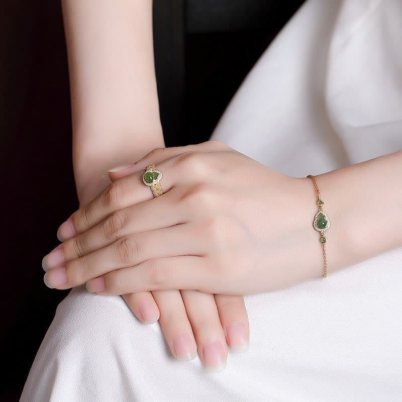 Ensemble de gourdes en jade Hetian plaqué or en argent sterling 925