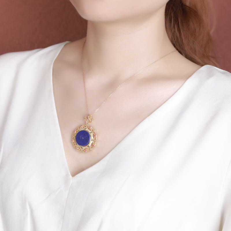 Collier pendentif spirituel en argent sterling 925 plaqué or avec lazurite