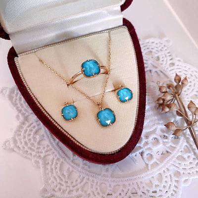 Parure de bijoux de protection en argent sterling 925 plaqué or avec turquoise