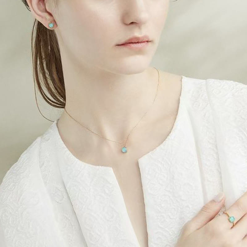 Parure de bijoux de protection en argent sterling 925 plaqué or avec turquoise