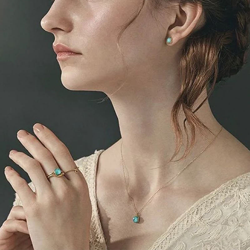 Parure de bijoux de protection en argent sterling 925 plaqué or avec turquoise