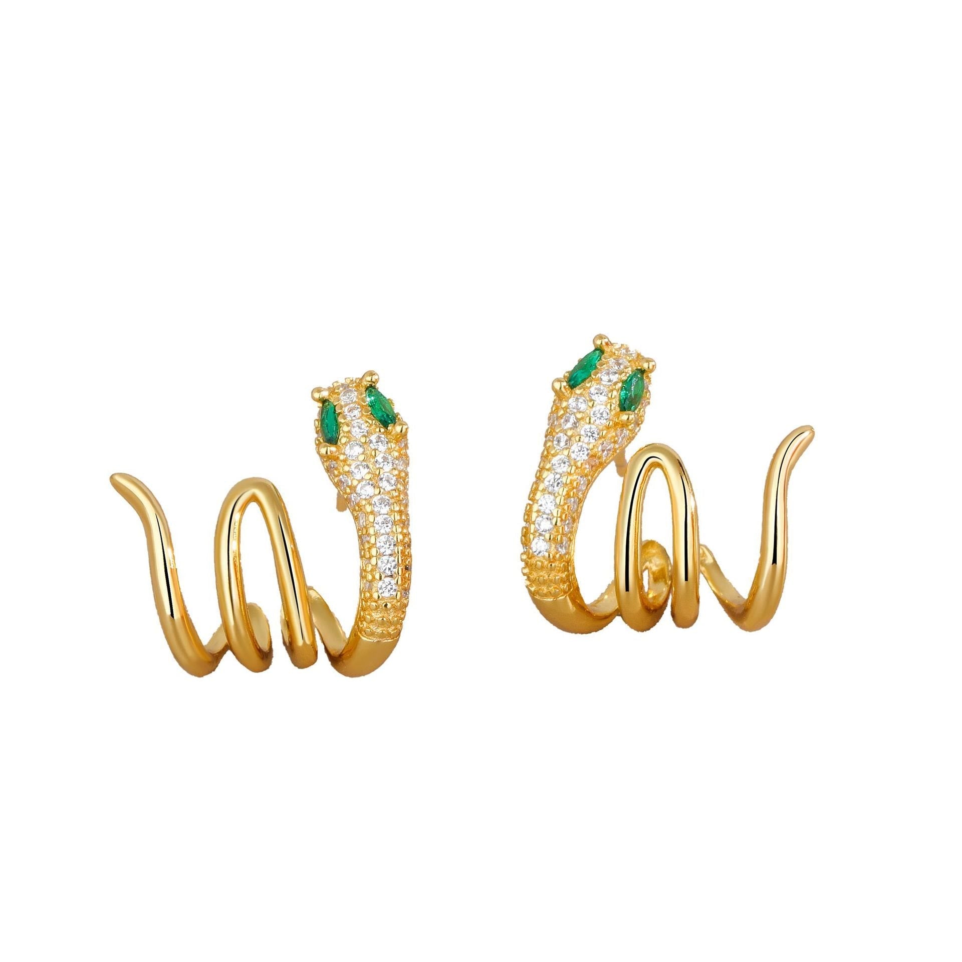 Boucles d'oreilles serpent aux yeux verts en argent sterling 925 pour l'harmonie