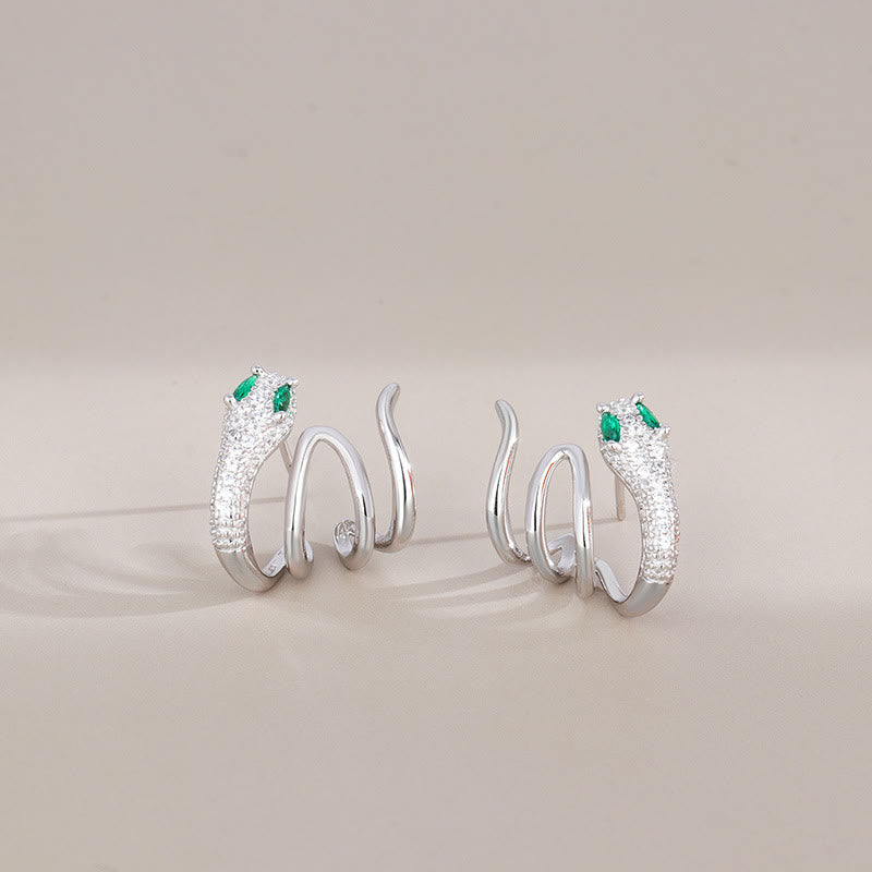 Boucles d'oreilles serpent aux yeux verts en argent sterling 925 pour l'harmonie