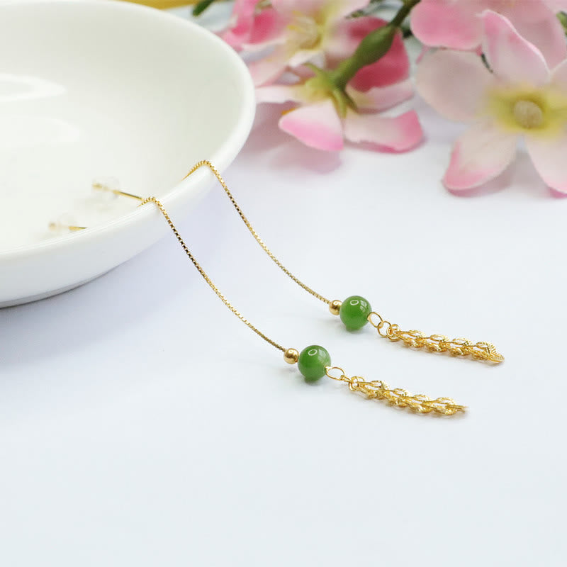 Boucles d'oreilles pendantes en argent sterling 925 et jade cyan Hetian pour la chance