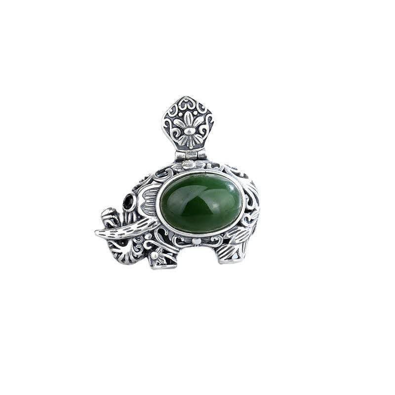 Collier avec pendentif éléphant en argent sterling 925 et jade cyan Hetian