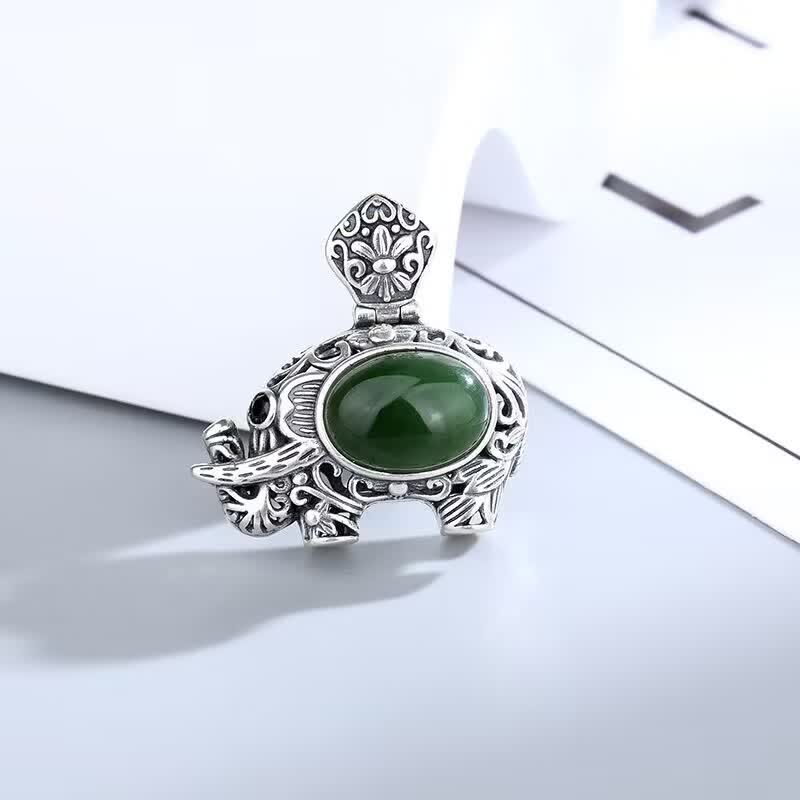 Collier avec pendentif éléphant en argent sterling 925 et jade cyan Hetian