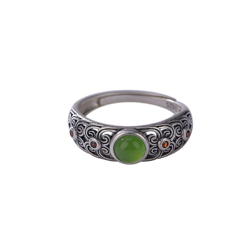 Bague ajustable en argent sterling 925 et jade cyan Hetian