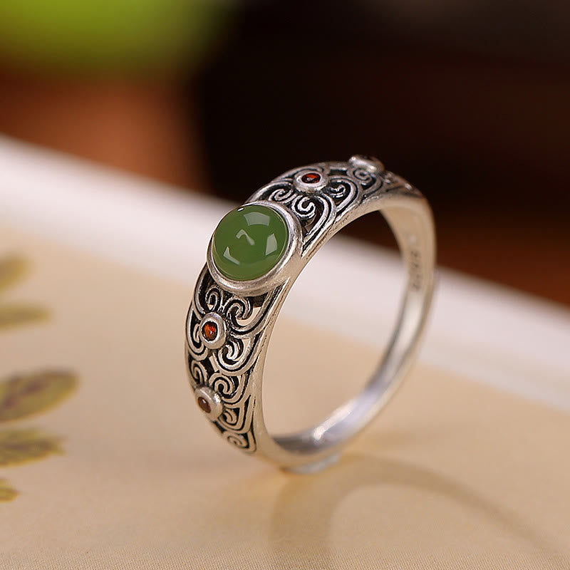 Bague ajustable en argent sterling 925 et jade cyan Hetian