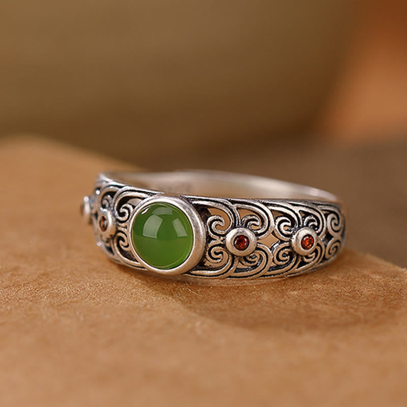 Bague ajustable en argent sterling 925 et jade cyan Hetian