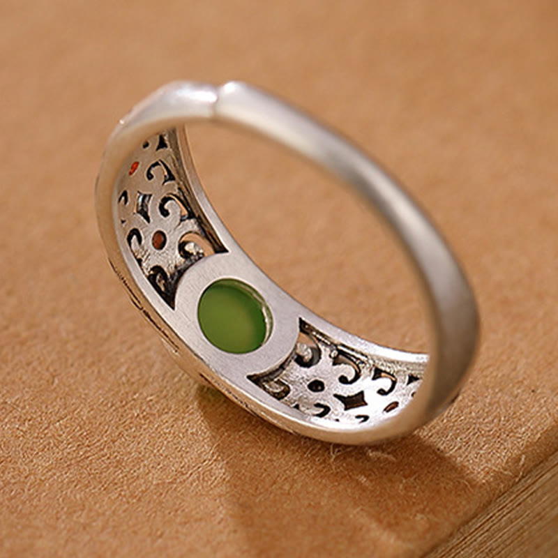 Bague ajustable en argent sterling 925 et jade cyan Hetian