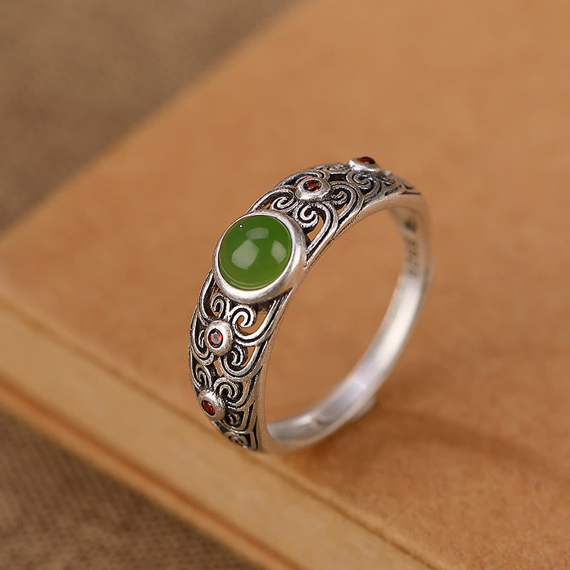 Bague ajustable en argent sterling 925 et jade cyan Hetian