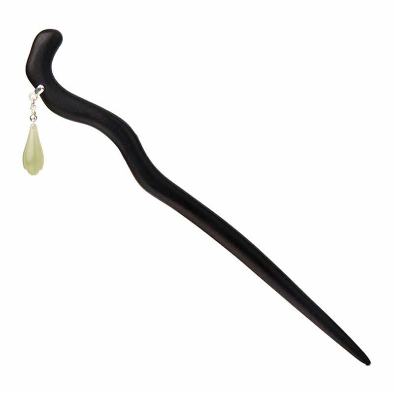 Épingle à cheveux chinoise en argent sterling 925 et bois d'ébène de jade Hetian pour la chance et le calme