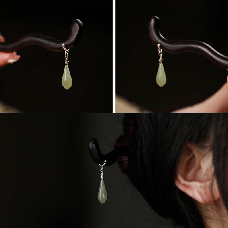 Épingle à cheveux chinoise en argent sterling 925 et bois d'ébène de jade Hetian pour la chance et le calme